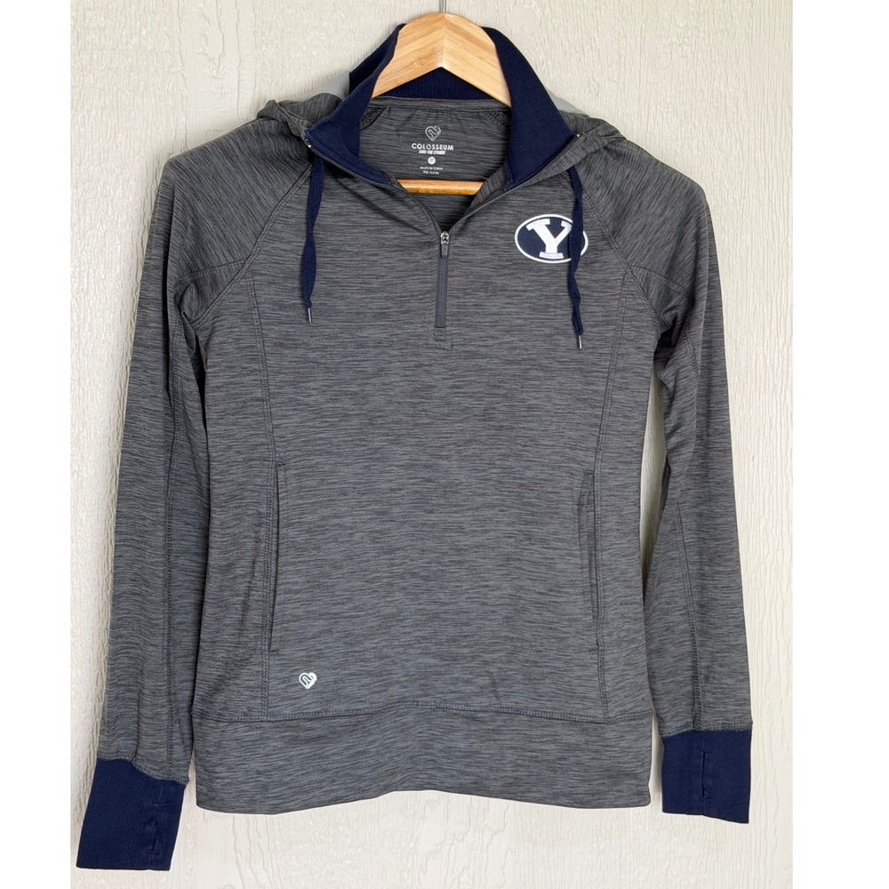Colosseum BYU Cougars Quarter Zip Hoodie Gray Space Dye Small Thumbholes